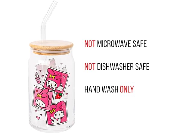 Silver Buffalo Sanrio My Melody, Glass Tumbler, 16oz