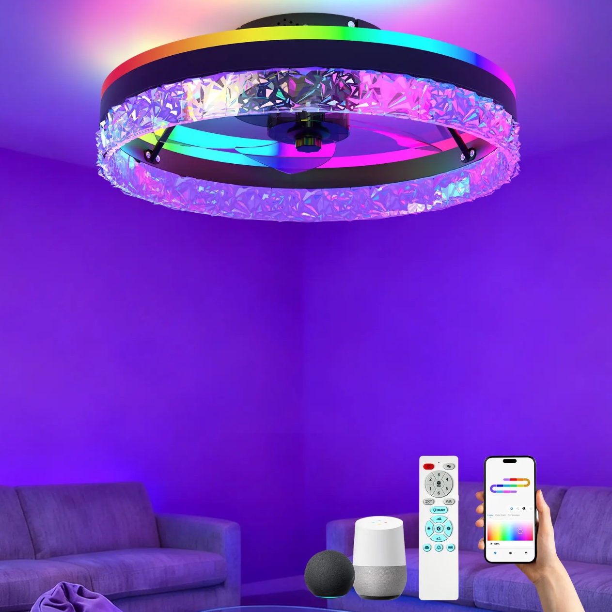Smart RGB LED Ceiling Fan 20 w/ Remote - Gallery 11