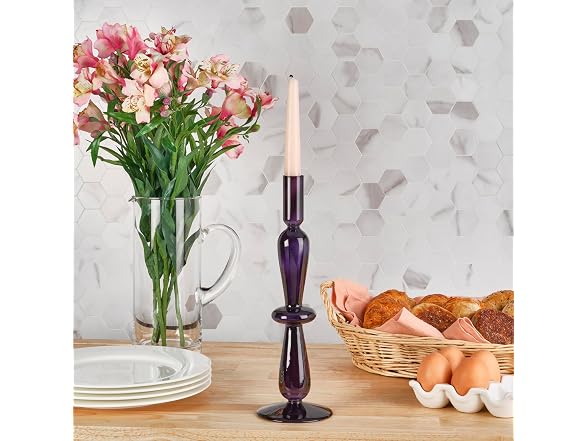 Elements 3.35x3.35x1.18 Inch Navy Glass Taper Candleholder