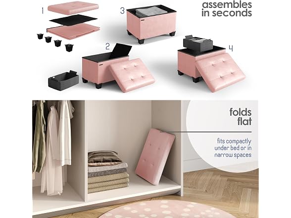 Storage Ottoman Cube Bin 16in Pink