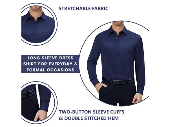 3Pk Mens L/S Stretch Dress Shirt