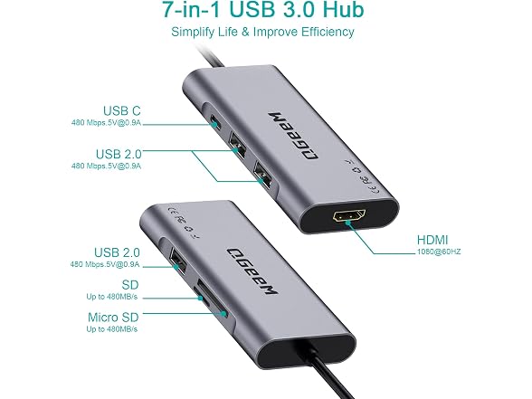 QGeeM 7in1 USB 3.0 HUB (Gray)