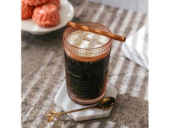 Hobnail Beaded Floral Rose Gold Drinking Glasses Set of 6
