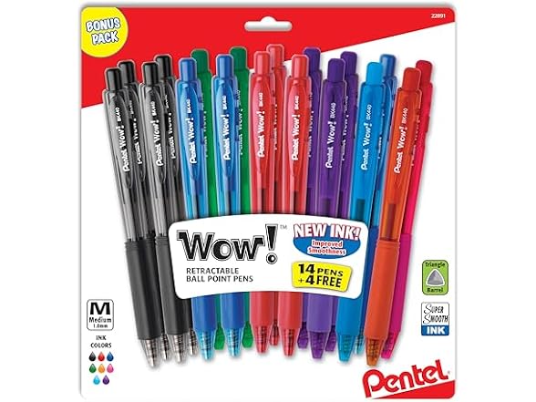 Pentel Wow! Retractable Ballpoint Pen Pack of 18