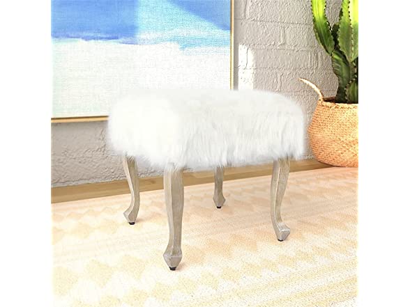HomePop Faux Fur Square Stool
