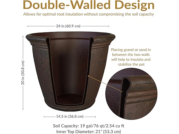 Sunnydaze 24-Inch Anjelica Large Plastic Pot