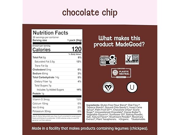 30CT MadeGood Soft Baked Chocolate Chip Mini Cookies
