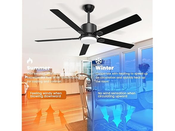 alescu Ceiling Fan with Light, Black, 60 inch