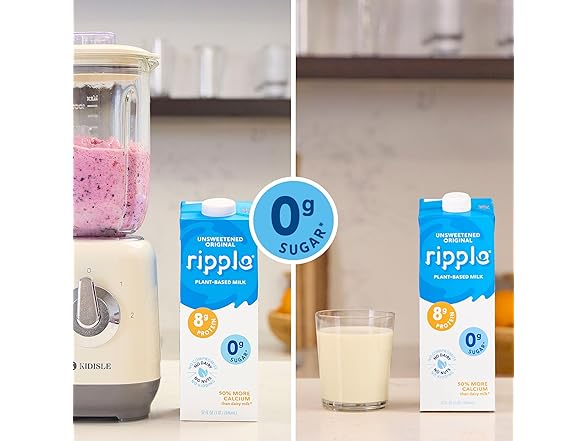 5PK Ripple Unsweetened Original Plant Based Milk | 8g