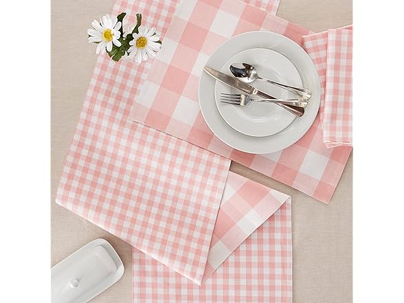 DII Gingham Check Tabletop Collection, Pink, Table Runner