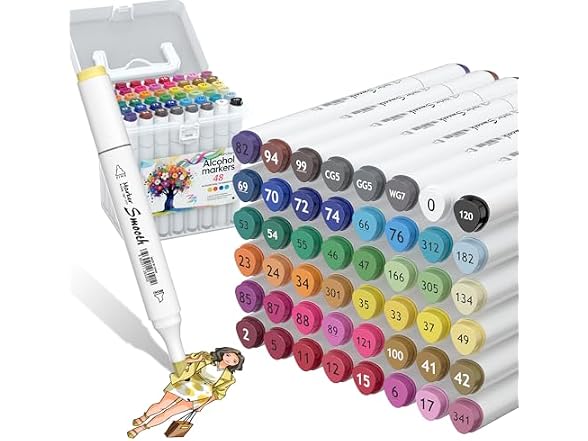 Alcohol Markers, 48 Colors Dual Tip Art