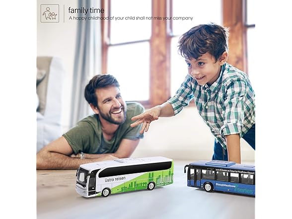 Set of 4 Kids Die-Cast Metal Toy Buses