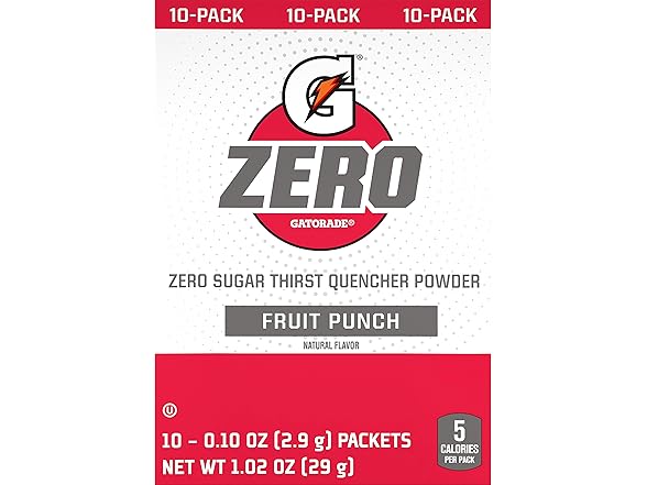 10PK Gatorade G Zero Powder, Fruit Punch, 0.10 oz.