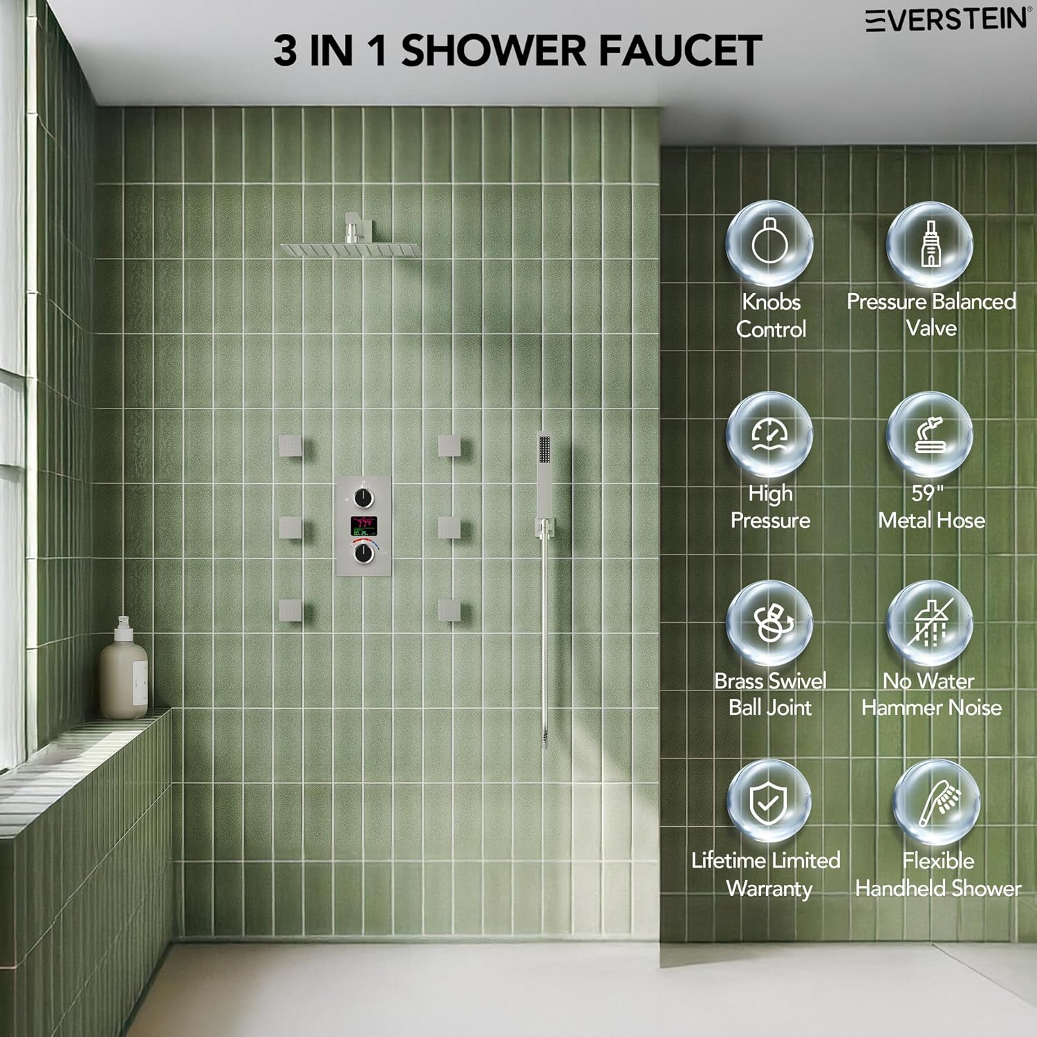 EVERSTEIN SFS-1014-NK12 12" Brushed Nickel Shower System - Gallery 14