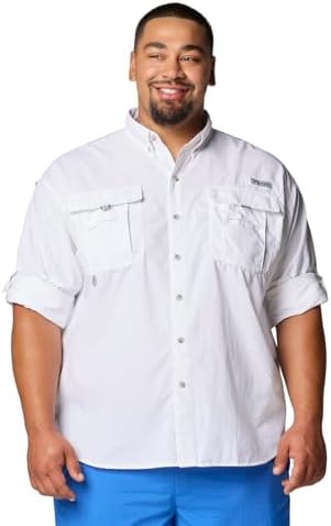 Columbia Mens PFG Bahama II Long Sleeve Fishing Shirt, White, Large