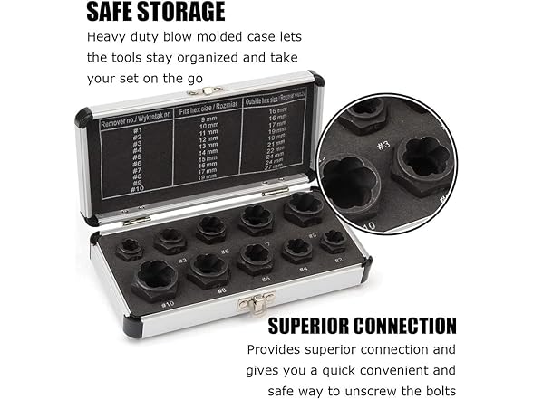 10pcs 9-19mm Damaged Bolts Nuts Remover Set Short