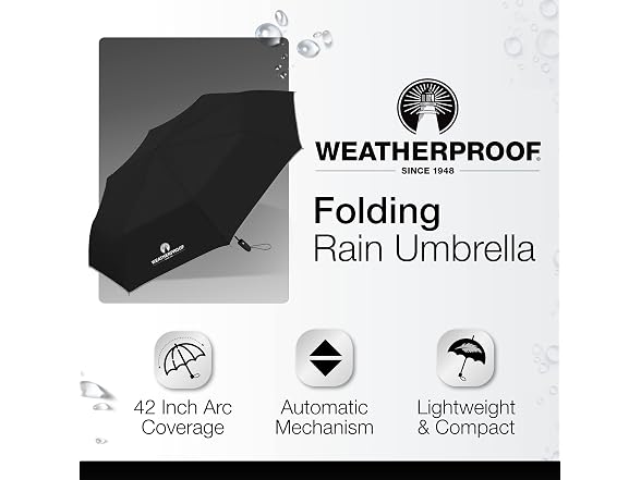 Weatherproof Automatic Rain Umbrella, Black