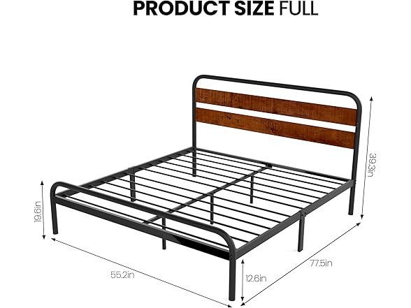 Homhougo Full  Bed Frame w/Wood Headboard