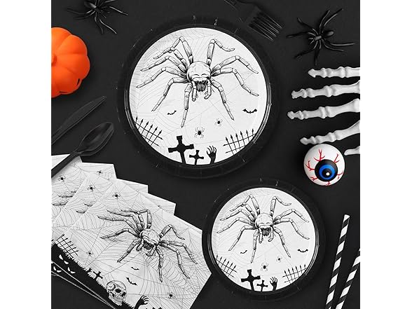 Halloween 215 Pcs Paper Plates, Napkins and Disposable Cutlery Set