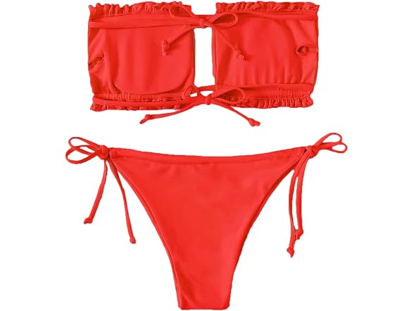 Floerns Women (S) Tie Back Ruched Bandeau B Bikini