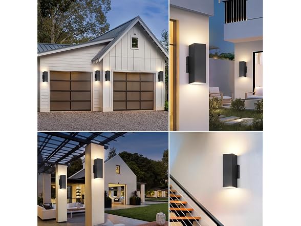 2-Pack Outdoor Wall Lights, Modern LED Up and Down Lights, Black