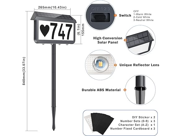 Brightever Solar Address Signs Light Grey