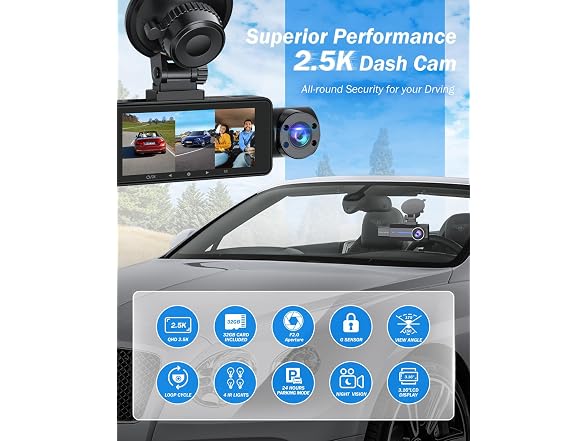 BAEASU 3-Ch 2.5K+1440P Dash Cam w/ 32GB