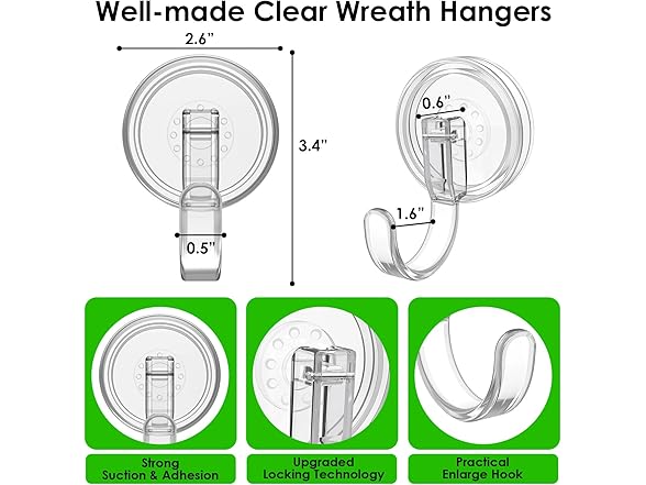 2P Clear Wreath Hanger Suction Cup Hook