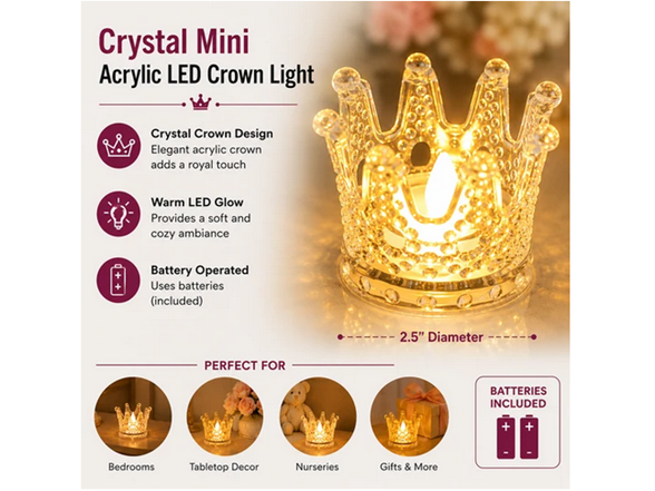 4-Pack 2.5" Crystal Mini Acrylic LED Crown Decorative Light