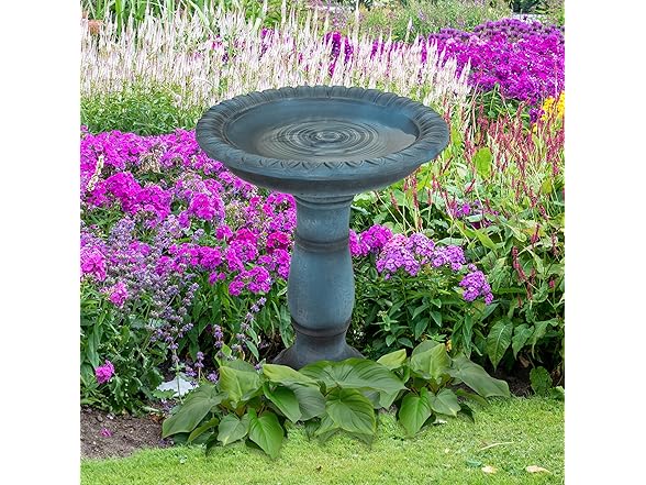 Sunnydaze 26” H Concrete Bird Bath Patina Green