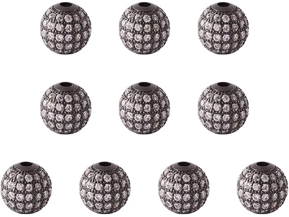 Cheriswelry 10pcs 10mm Brass CZ Cubic Zirconia Round Beads