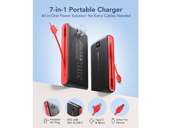 VEEKTOMX 20000mAh Power Bank w/ Cables