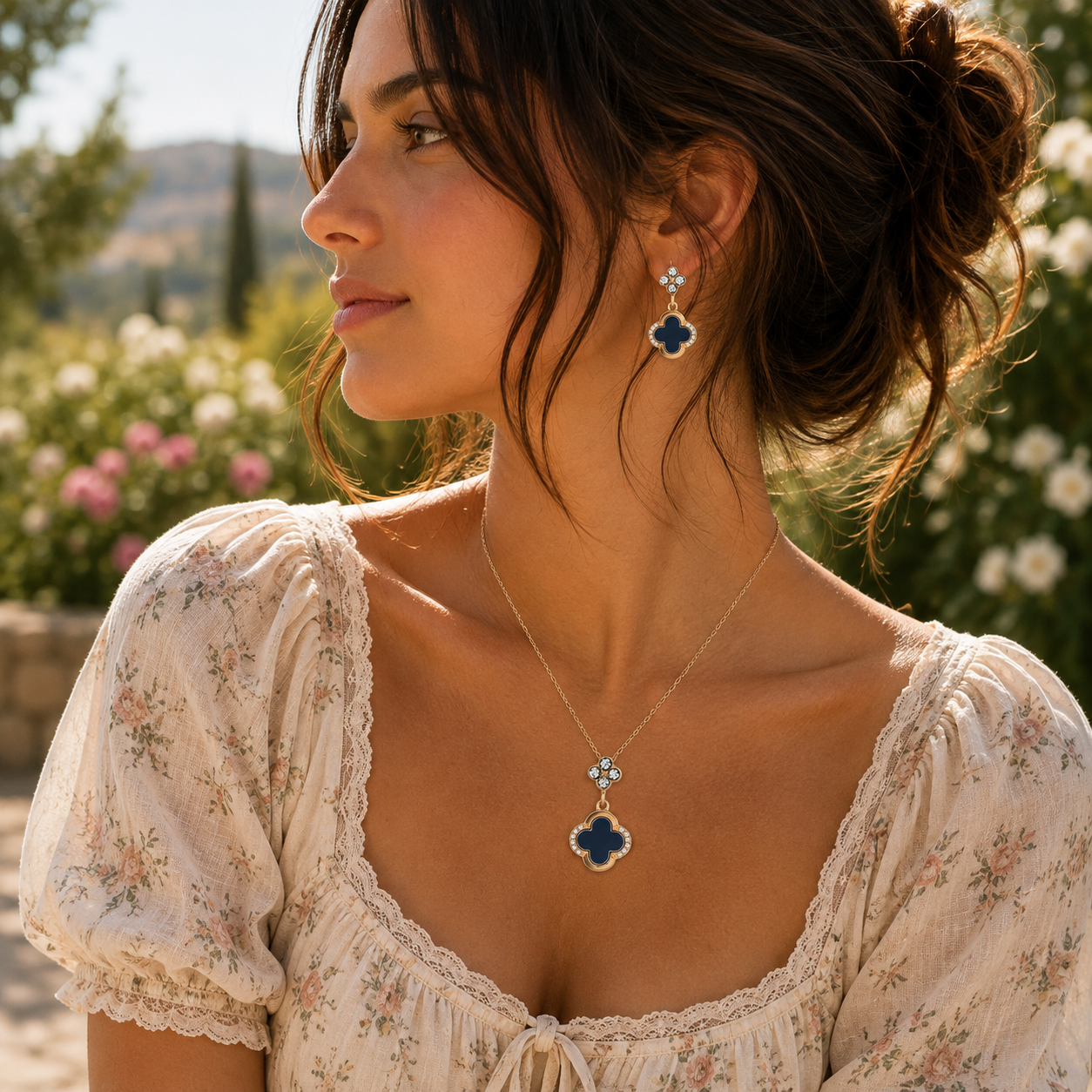 Clover Pendant & CZ Earrings Set - Gallery 6