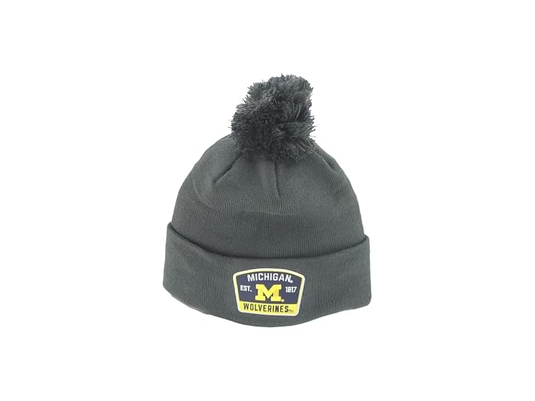 ZHATS Standard NCAA Officially Licensed Pom Beanie Patch Switchback Charcoal, Grey, ,Michigan Wolverines