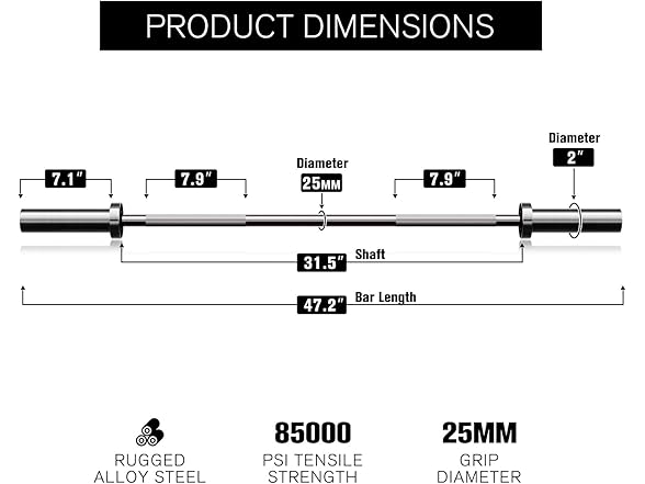 RITFIT Olympic Barbell Bar | 4Ft | 2In