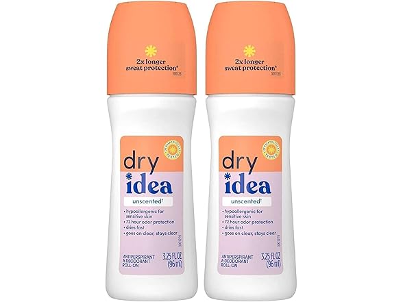 Dry Idea Roll On Unscented 3.25oz 2pk