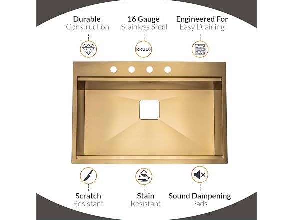 Strictly Sinks 33 Inch Gold Top Mount Workstation  - Gallery 3