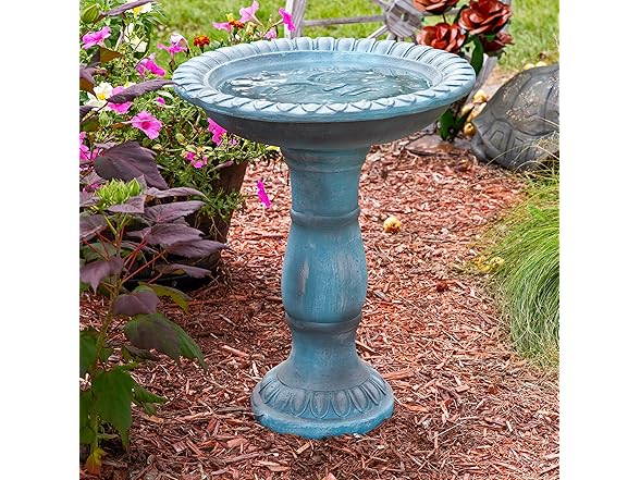 Sunnydaze 26” H Concrete Bird Bath Patina Green