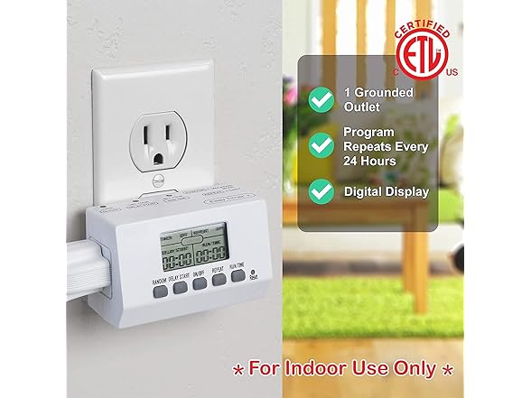 Clear Power 1 Grounded Outlet EZ Digital Timer