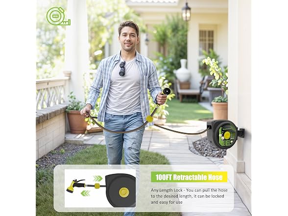 Retractable Garden Hose Reel, 100 ft