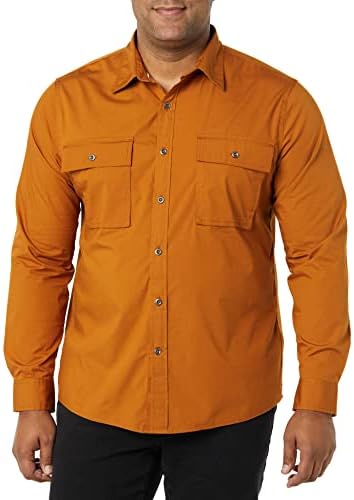 Amazon Essentials Men's Slim-Fit Long-Sleeve Two-Pocket Utility Shirt (Previously Goodthreads), Dark Caramel, X-Large Tall