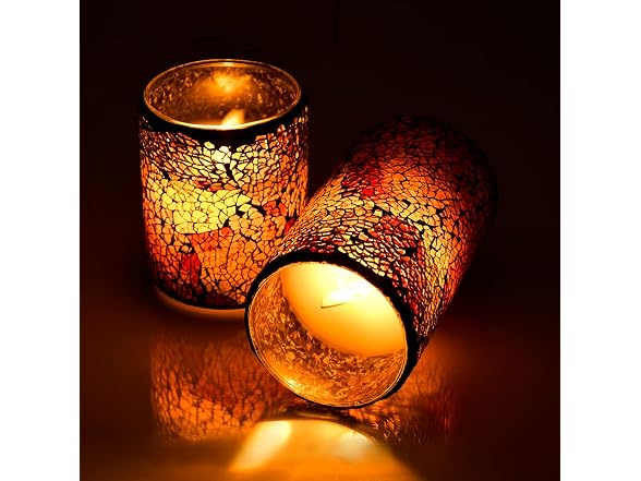 AGLARY 5”Battery Operated Mosaic Glass Flameless C