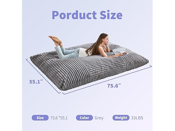 3 in 1 Bean Bag Chair Grey