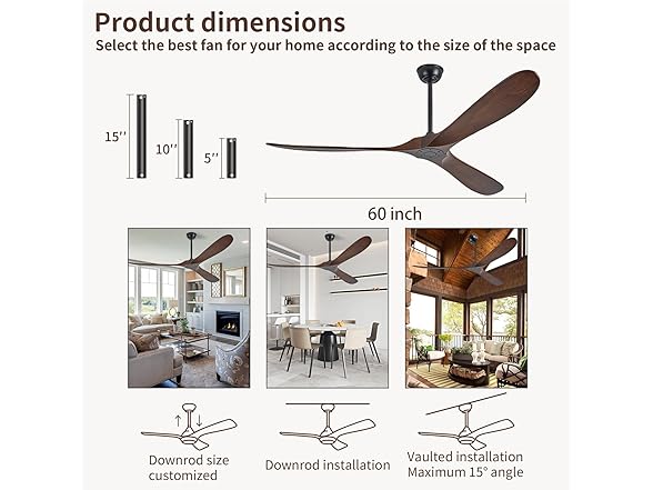 Zronon Outdoor Ceiling Fan No Light