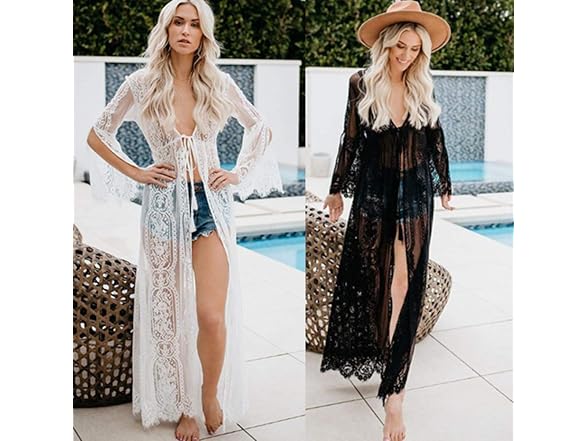 RanRui Women (OS) Lace Kimonos Sexy Sheer Up Dress