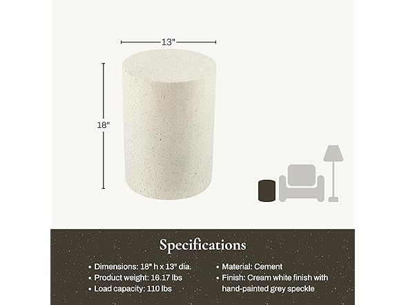 LuxenHome Outdoor Side Table, 18 Inch