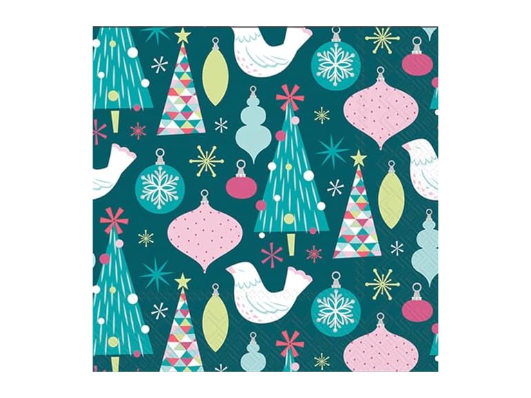 IHR Ideal Home Range Party Napkins Disposable 3-Ply Paper Lunch Napkin Pack, 6.5" x 6.5", Pastel Christmas, 20-Count