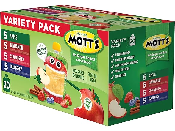 20PK Mott's No Sugar Added Applesauce 4 Flavor Variety