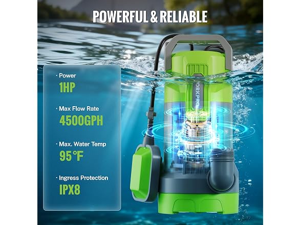 WORKPRO 1HP 4500 GPH Submersible Sump Pump