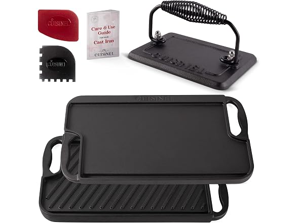 Cuisinel Cast Iron Griddle w/ Burger Press